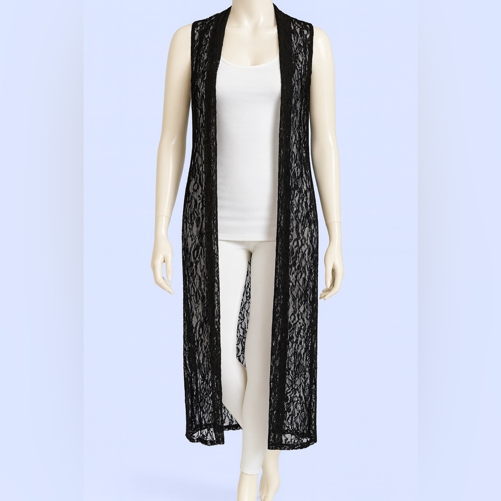 Elegant Black Lace Long Vest